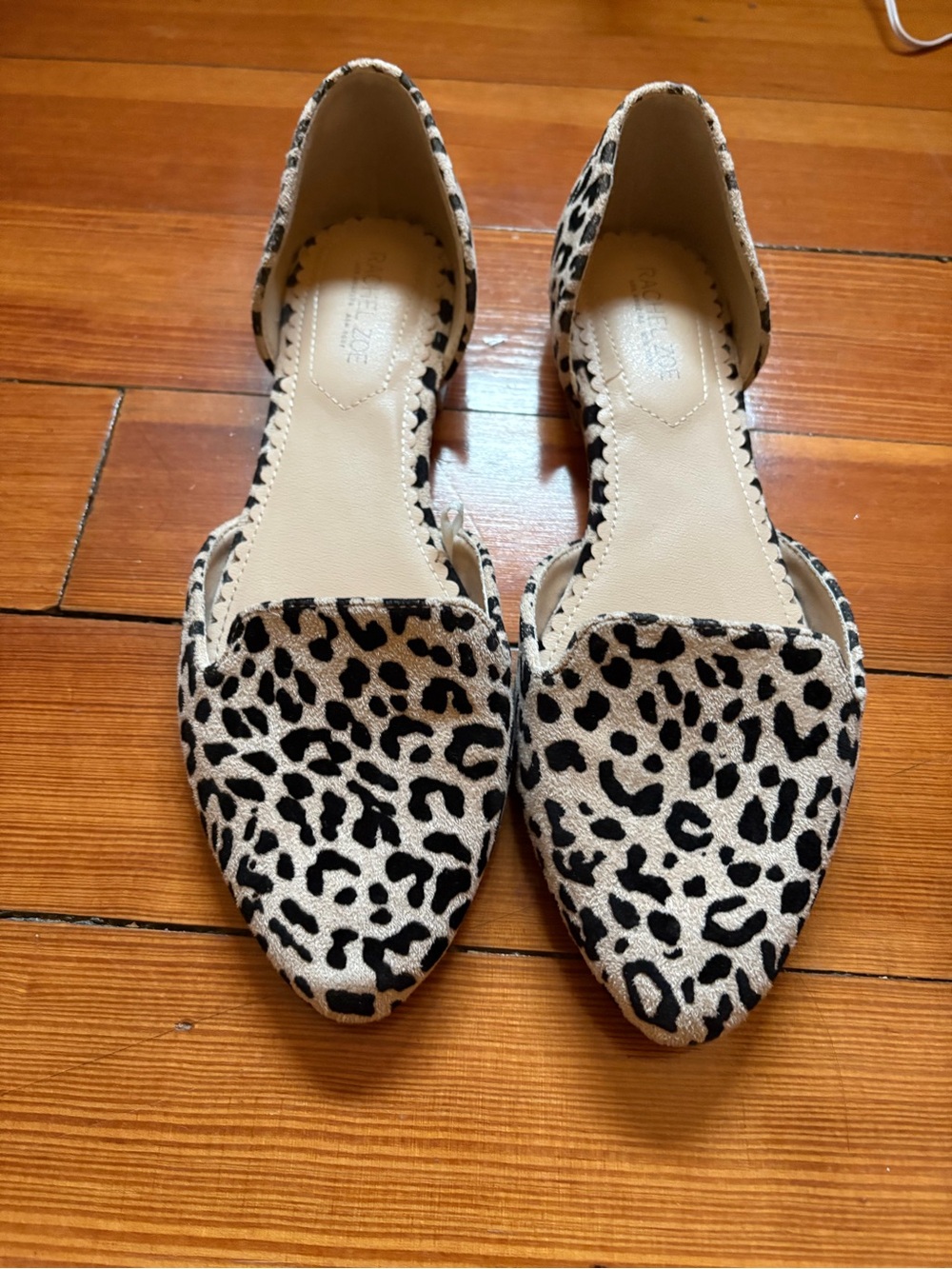 Rachel Zoe Leopard Print Pointed D'Orsay Flats - Black & Cream